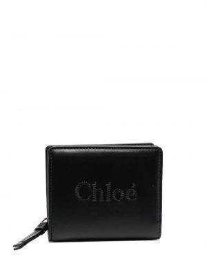 Haftowany portfel skórzany Chloe czarny