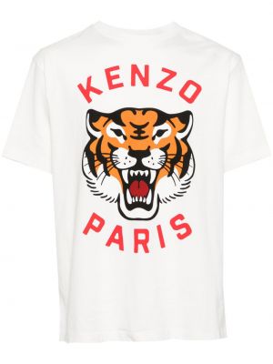 Medvilninis marškinėliai su tigro raštu Kenzo balta