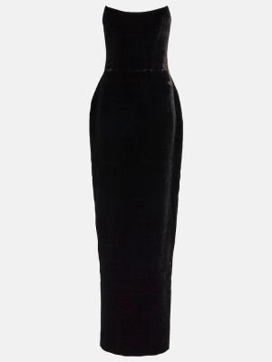 Žametna dolga obleka iz rebrastega žameta Rasario črna