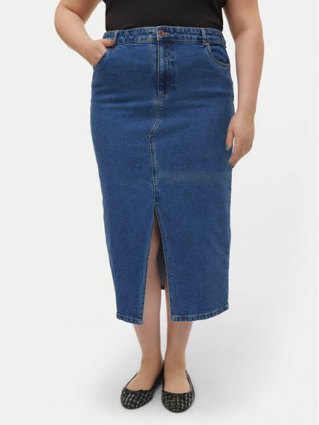 Priliehavá džínsová sukňa Vero Moda Curve modrá