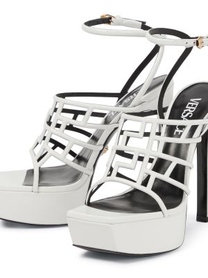 Кожени сандали на платформе Versace бяло