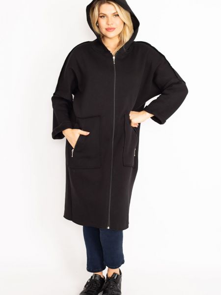 Παλτό με φερμουάρ με κουκούλα şans μαύρο