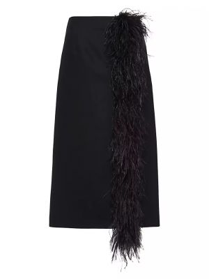 Шерстяная юбка миди с перьями Prada черная
