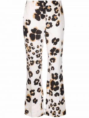 Lněné vzorované kalhoty Boutique Moschino - bílá