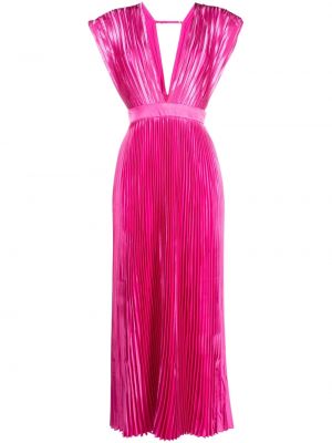 Плисирана коктейлна рокля с v-образно деколте L'idée розово