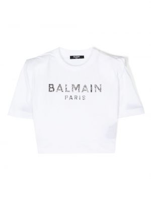 Printti t-paita tytöille Balmain Kids valkoinen