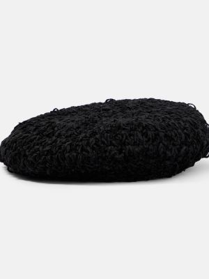 Žametna baretka z vezenjem iz rebrastega žameta Ganni črna