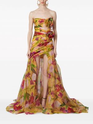 Raštuotas gėlėtas vakarinė suknelė aukštu liemeniu Carolina Herrera geltona