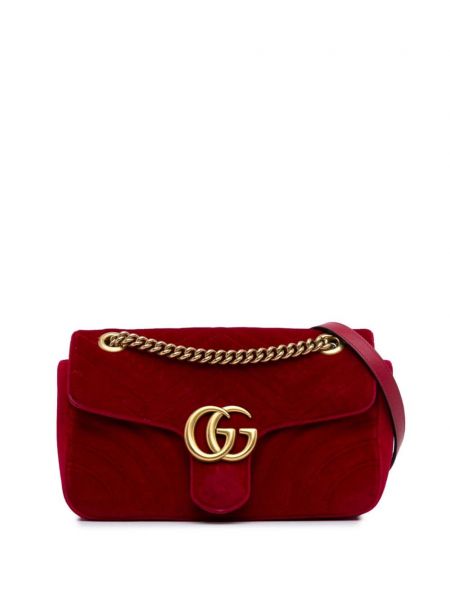 Žametna crossbody torbica iz rebrastega žameta Gucci Pre-owned rdeča