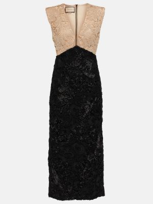 Sukienka midi w kwiatki koronkowa Gucci czarna
