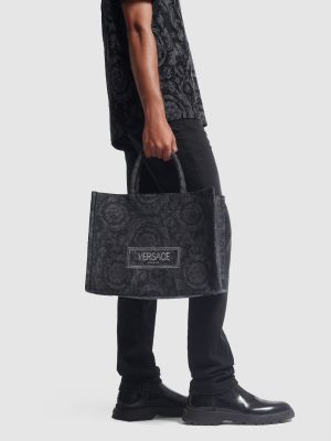 Жакардови шопинг чанта Versace черно