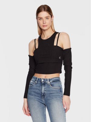Блуза slim Calvin Klein Jeans черно