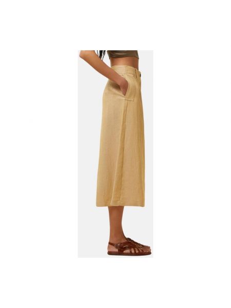 Falda midi con botones de lino de algodón Pomandère amarillo