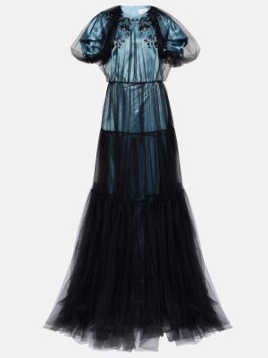 Saténové dlouhé šaty Erdem modré