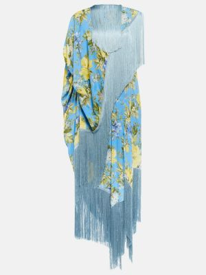 Květinové midi šaty s třásněmi Acne Studios modré