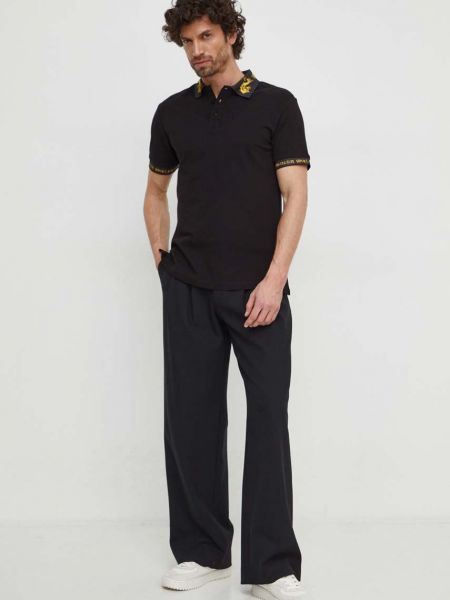 Polo bawełniana z nadrukiem z krótkim rękawem Versace Jeans Couture czarna