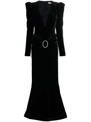 Žametna večerna obleka iz rebrastega žameta z v-izrezom Alessandra Rich črna
