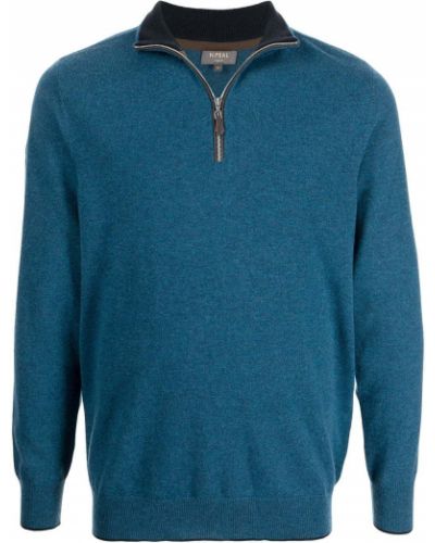 Кашмирен пуловер с цип N.peal синьо