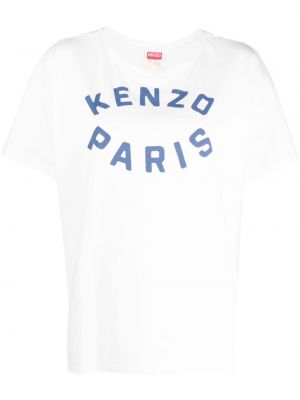 Bavlnené tričko s potlačou s krátkymi rukávmi s okrúhlym výstrihom Kenzo - biela