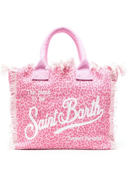Плажна чанта с принт с леопардов принт Mc2 Saint Barth розово