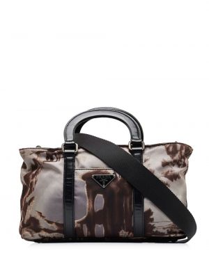 Shopper kabelka s potiskem s abstraktním vzorem Prada Pre-owned hnědá