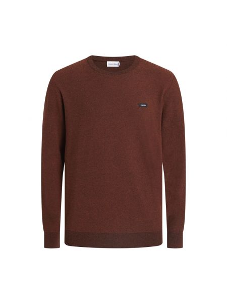 Sweter z okrągłym dekoltem Calvin Klein brązowy