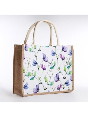 Пляжная сумка на молнии в цветочек No Brand бежевая