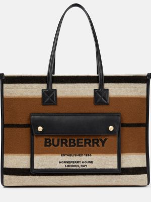 Plstěná pruhovaná vlnená nákupná taška Burberry béžová