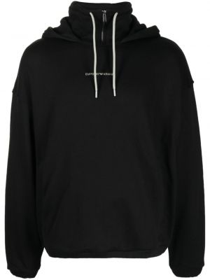 Pamučna hoodie s kapuljačom s printom Emporio Armani crna