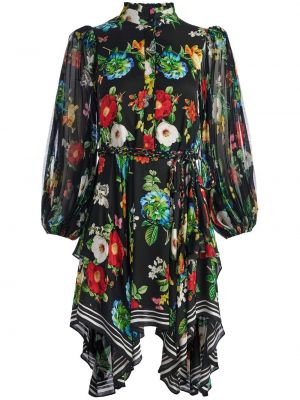Květinové viskózové mini šaty Alice + Olivia - černá