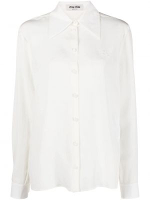 Hedvábná košile s výšivkou Miu Miu bílá