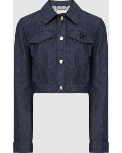 Укорочена джинсова куртка з вишивкою Fendi, синя