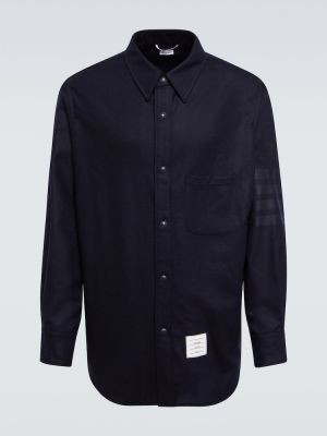 Camicia di lana di flanella Thom Browne blu