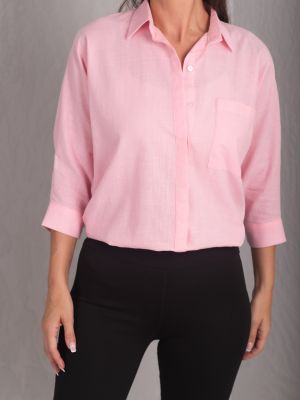 Λινό πουκάμισο σε φαρδιά γραμμή με τσέπες Armonika ροζ