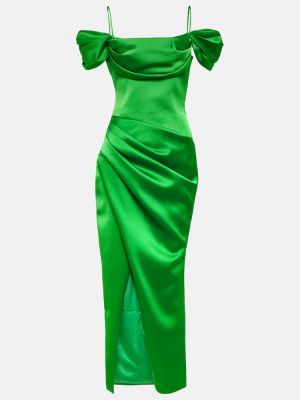 Сатенена миди рокля с драперии Rasario зелено