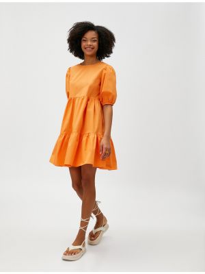 Bombažna mini obleka z volani Koton oranžna