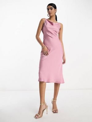 Атласное платье миди на бретелях с завязками на спине Vila пыльно-розового цвета