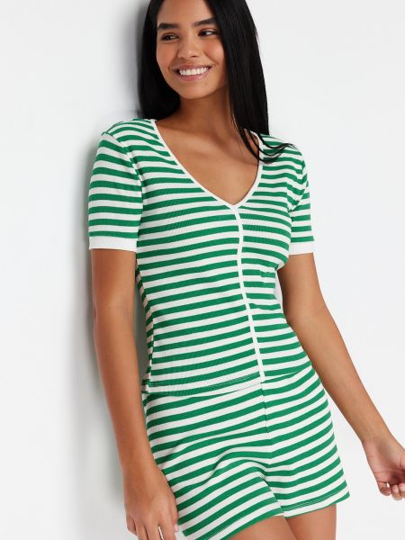 Плетена памучна пижама на райета Trendyol зелено