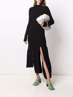 Dzianinowa sukienka asymetryczna Bottega Veneta czarna