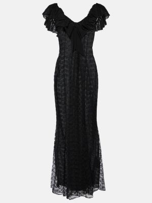 Maksi haljina s mašnom s čipkom Alessandra Rich crna