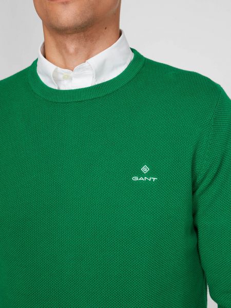 Хлопковый пуловер Gant зеленый