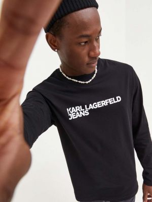 Bombažna majica z dolgimi rokavi z dolgimi rokavi Karl Lagerfeld Jeans črna