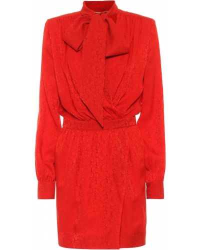 Mini vestido de seda de tejido jacquard Saint Laurent rojo