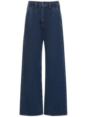 Jeansy bawełniane relaxed fit plisowane Anine Bing niebieskie
