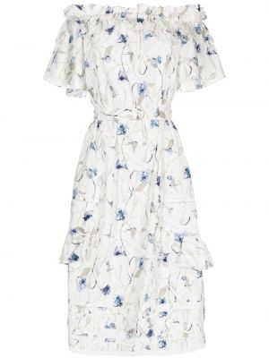 Květinové bavlněné mini šaty s krátkými rukávy Marchesa Notte - bílá