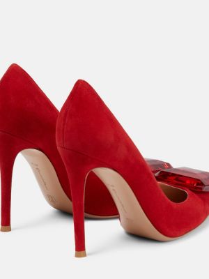 Pantofi cu toc din piele de căprioară Gianvito Rossi roșu