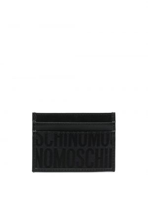 Žakárová kožená peněženka Moschino černá