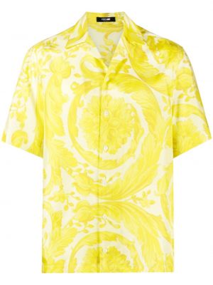 Копринена риза с принт Versace жълто