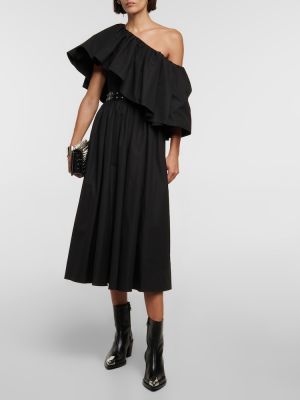 Βαμβακερή μίντι φόρεμα με βολάν Alexander Mcqueen μαύρο