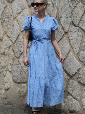 Dlouhé šaty s balonovými rukávy Madmext modré
